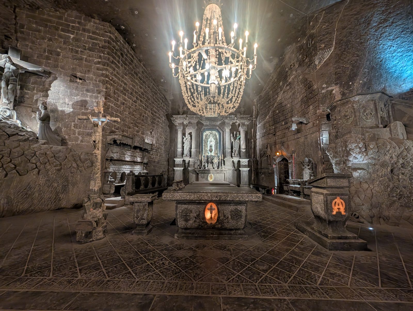 An underground cathedral carved entirely from rock salt at the Wieliczka Salt Mine
