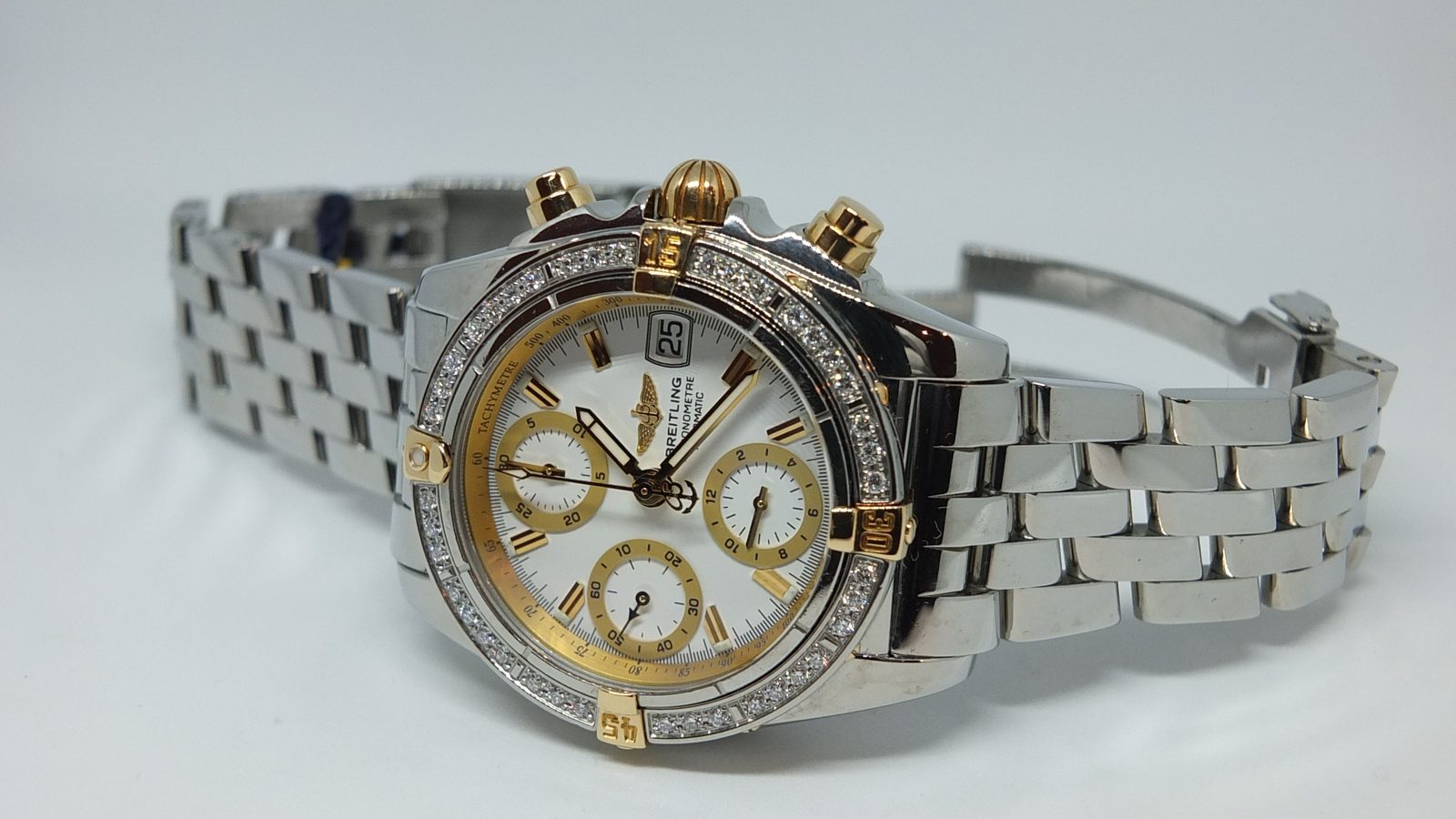 Breitling Chronomat with diamond bezel and gold accents