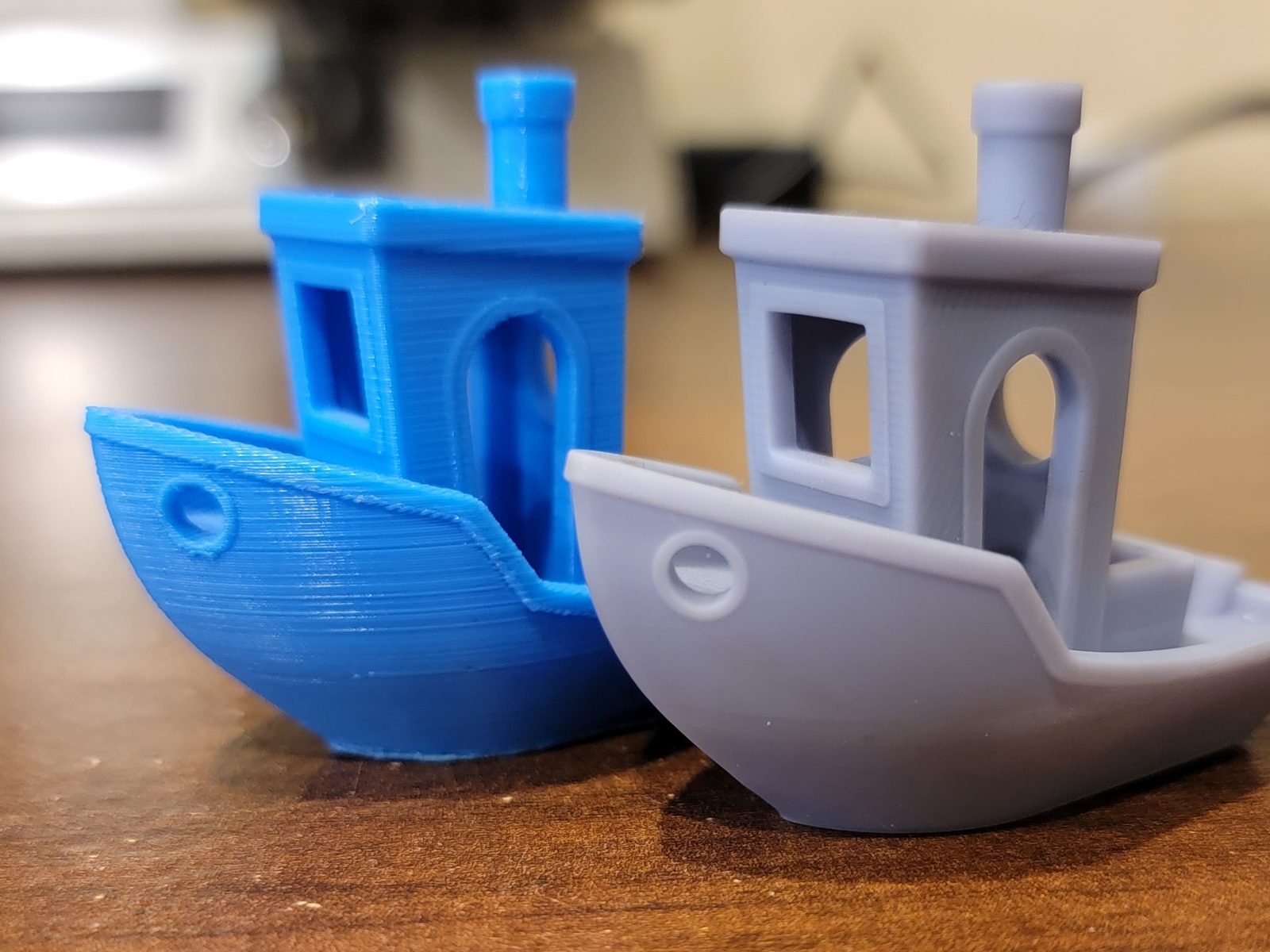 Two test 3D-printed Benchy boats